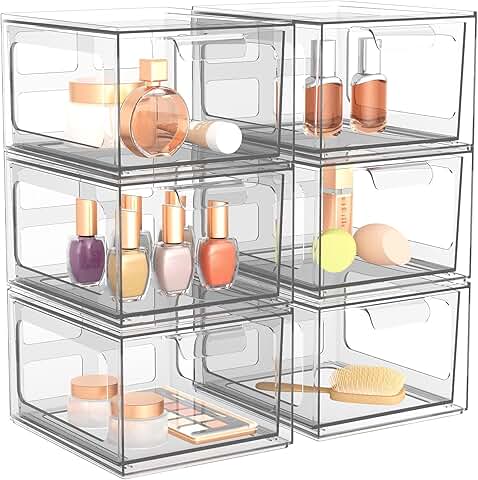 Six Clear Stackable Plastic Makeup and Storage Drawers