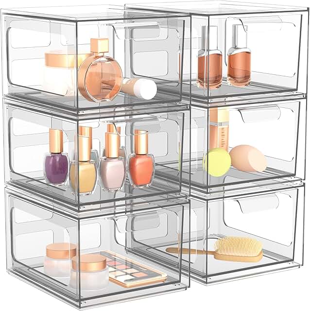 Six Clear Stackable Plastic Makeup and Storage Drawers