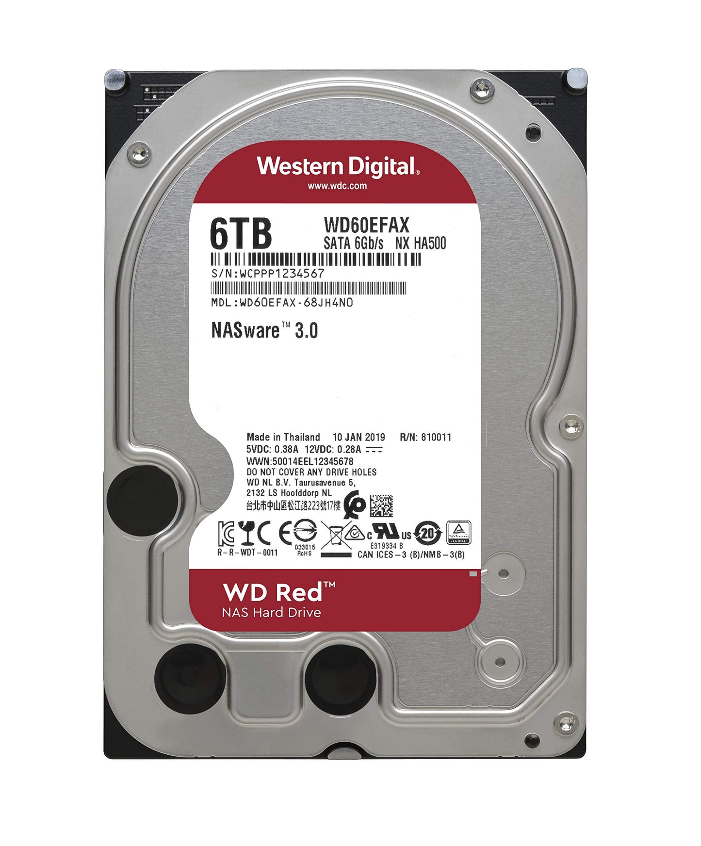 6TB WD Red NAS Internal Hard Drive HDD - 5400 RPM, SATA 6 Gb/s, SMR, 256MB Cache, 3.5" - WD60EFAX