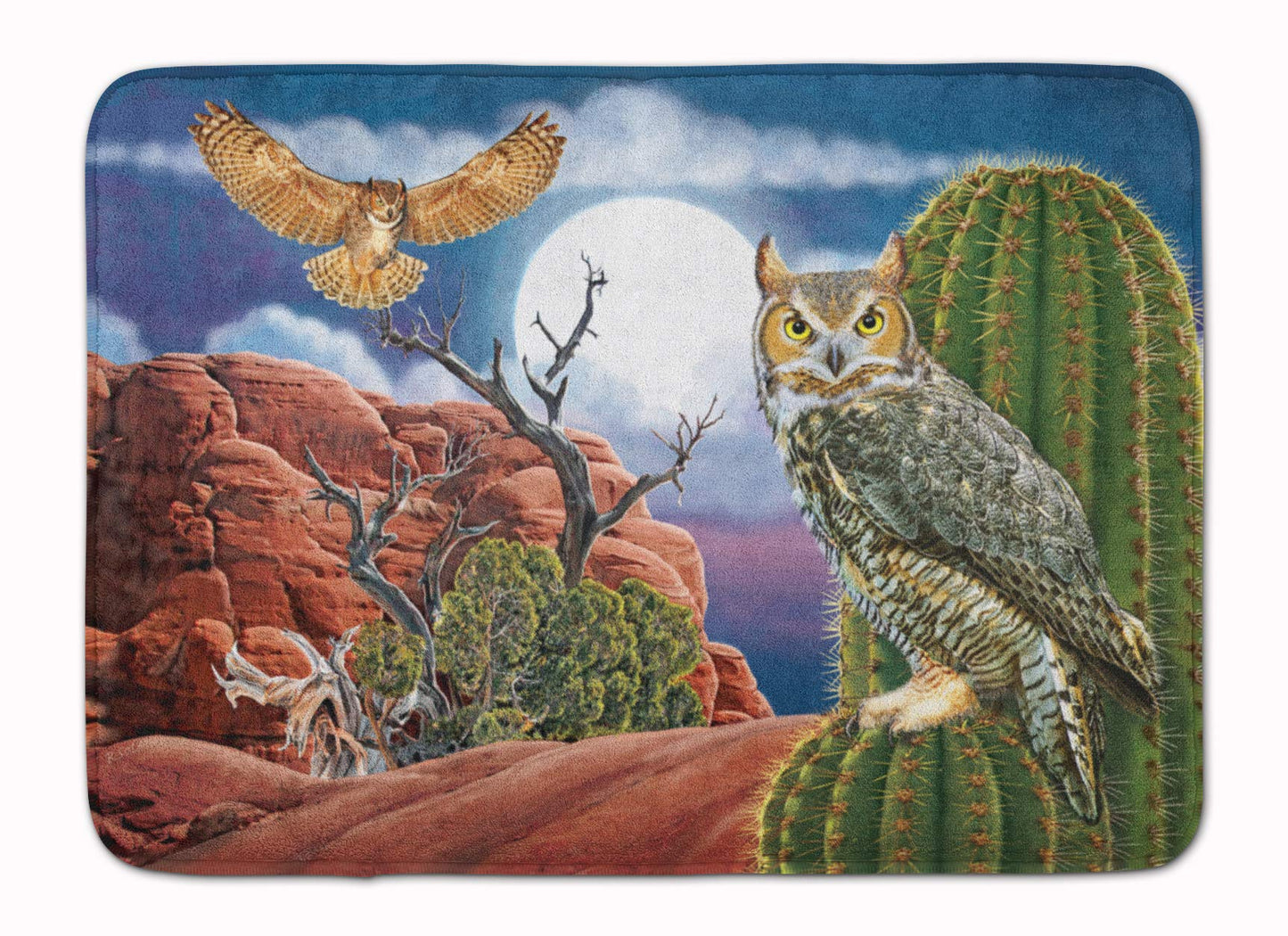 PRS4052RUG Great Horned Owl in The Desert Bath Mat Machine Washable Anti-Fatigue Memory Foam Kitchen Rug, 19 X 27, Multicolor
