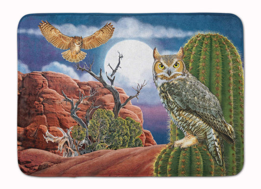 PRS4052RUG Great Horned Owl in The Desert Bath Mat Machine Washable Anti-Fatigue Memory Foam Kitchen Rug, 19 X 27, Multicolor