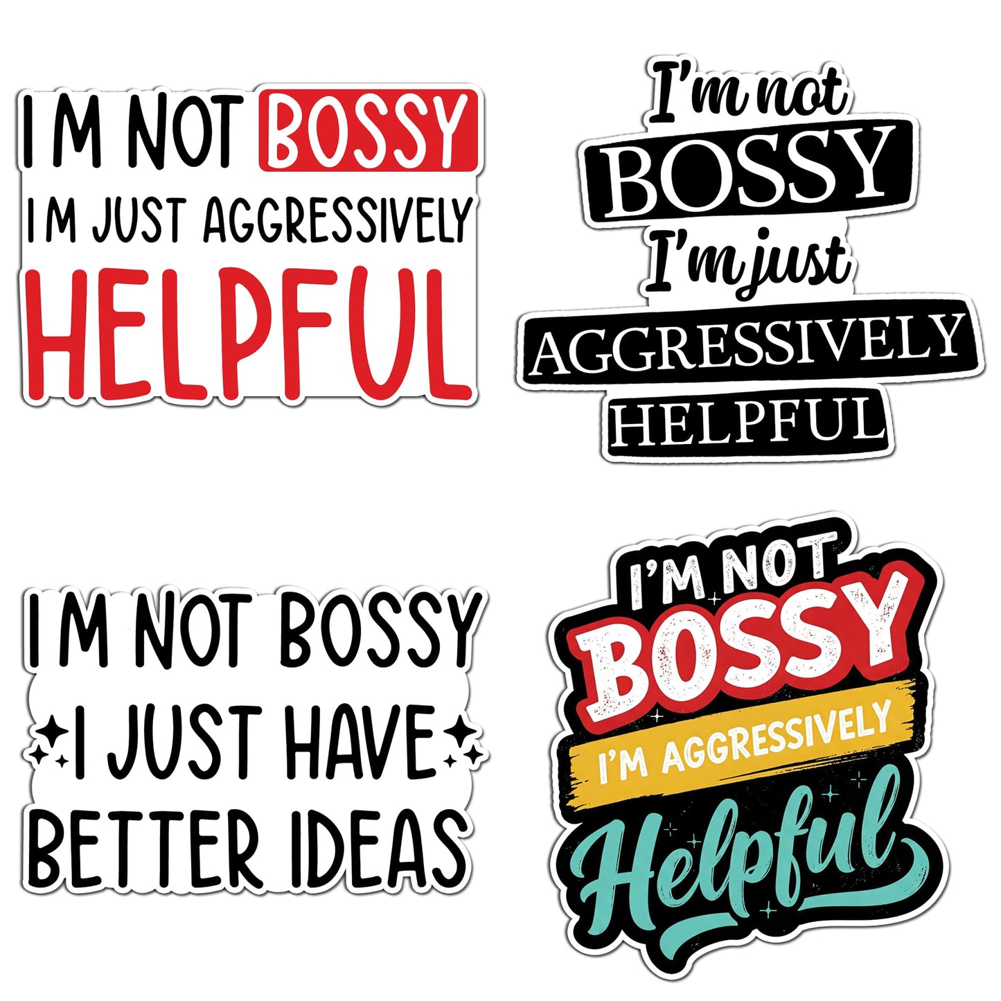 Set of four funny sarcastic vinyl stickers for bottles and laptops