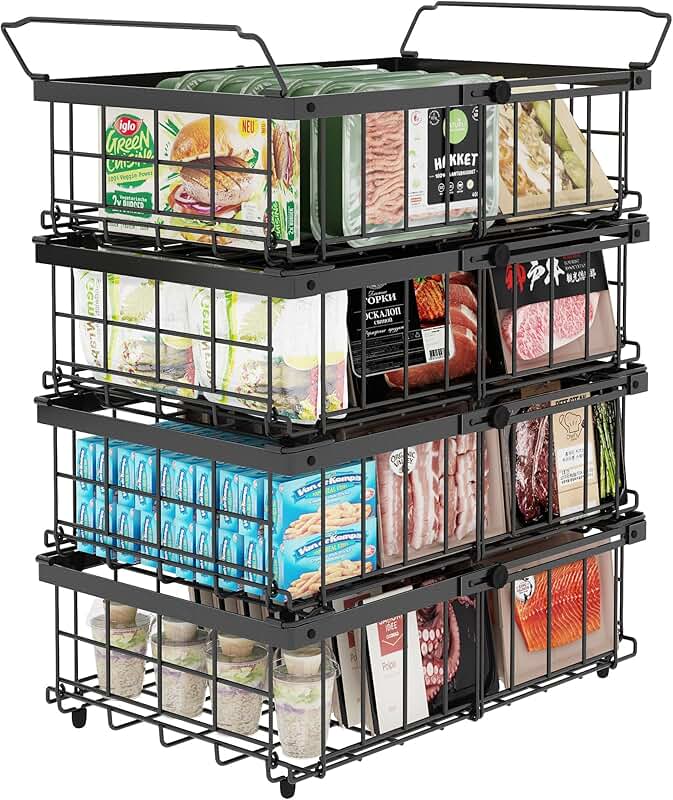 4 Pack Large Expandable Freezer Organizer Bins