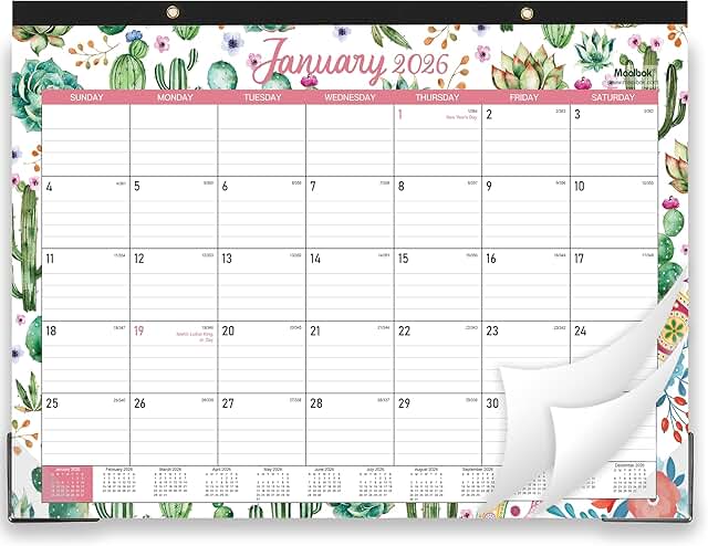 2026 Desk Calendar with Large Ruled Blocks