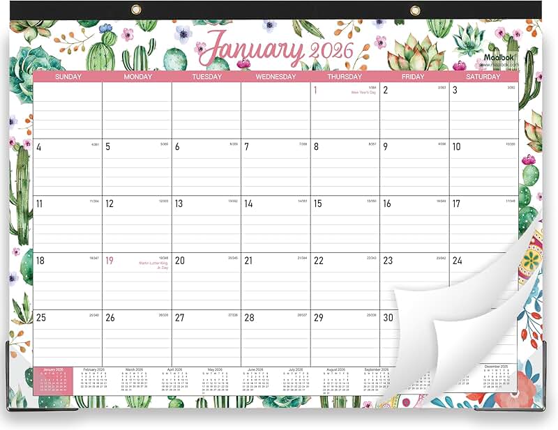 2026 Desk Calendar with Large Ruled Blocks