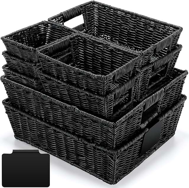 9-Piece Wicker Storage Baskets with Handles