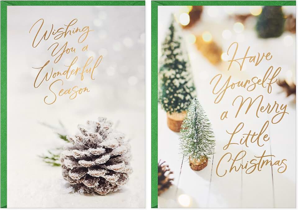 White Christmas Card Assortment with Pinecones and Trees