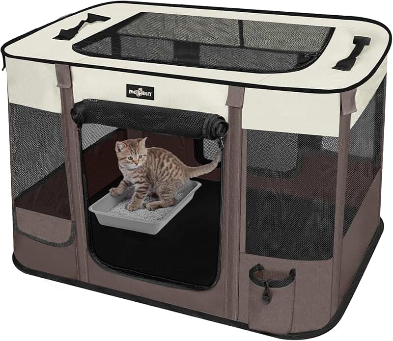 Foldable Waterproof Pet Playpen with Shade for Small Cats and Dogs