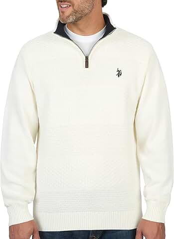 Men's Solid Texture Chest Stripe 1/4 Zip Pullover