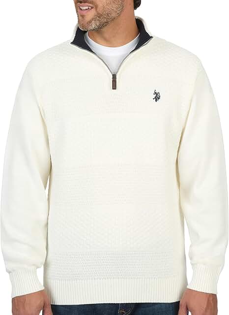 Men's Solid Texture Chest Stripe 1/4 Zip Pullover