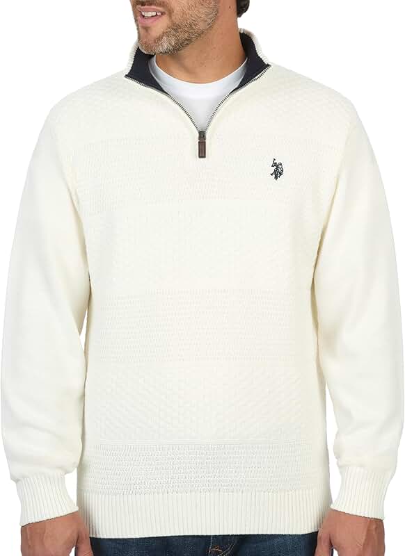 Men's Solid Texture Chest Stripe 1/4 Zip Pullover