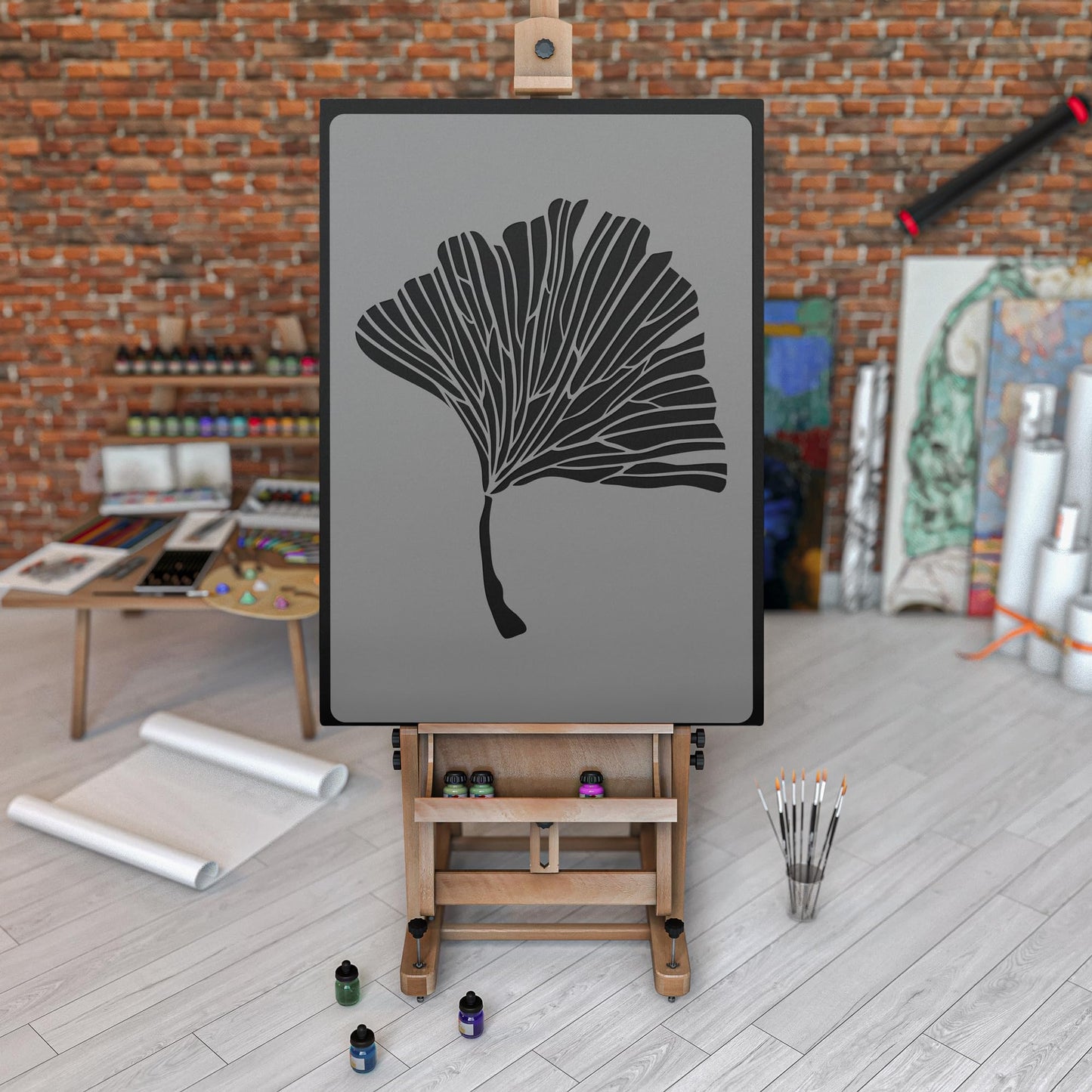 Reusable Plastic Wall Template 43x64cm Ginkgo Leaf Maidenhair Tree