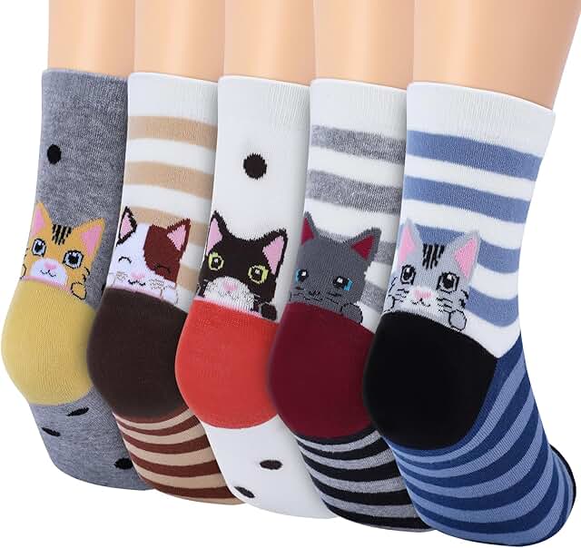 Five Pairs of Cute Animal Crew Socks for Women