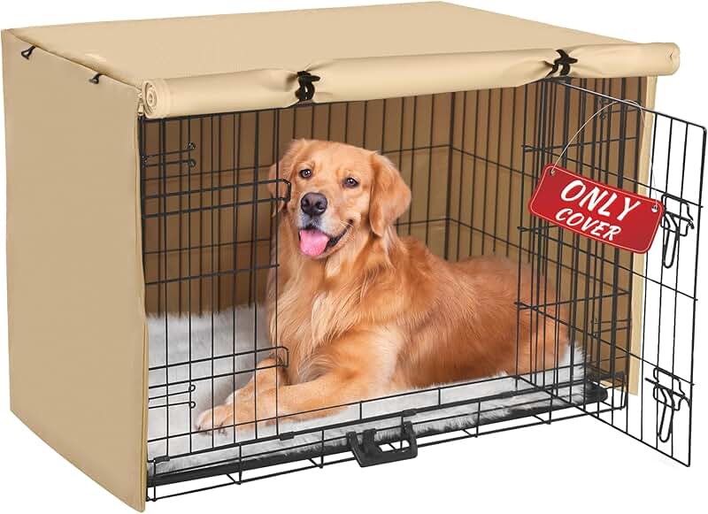 Waterproof Double Door Dog Crate Cover in Beige