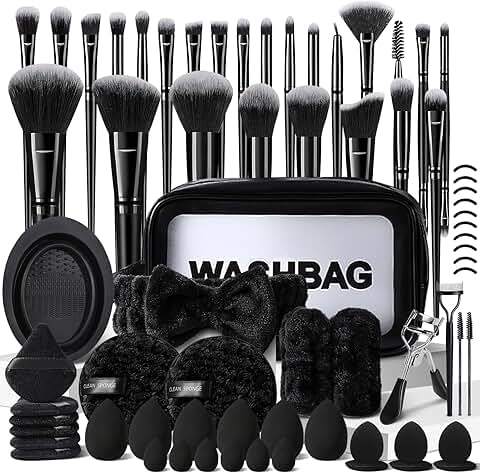 Professional 70-Piece Black Makeup Brush Set with Case