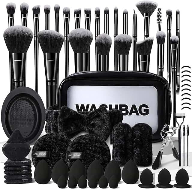 Professional 70-Piece Black Makeup Brush Set with Case