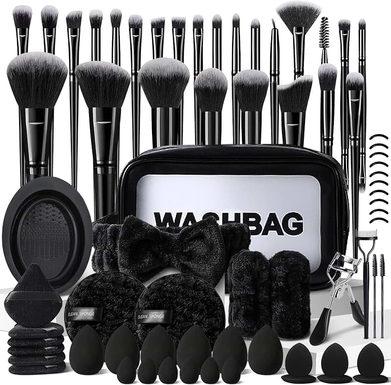 Professional 70-Piece Black Makeup Brush Set with Case