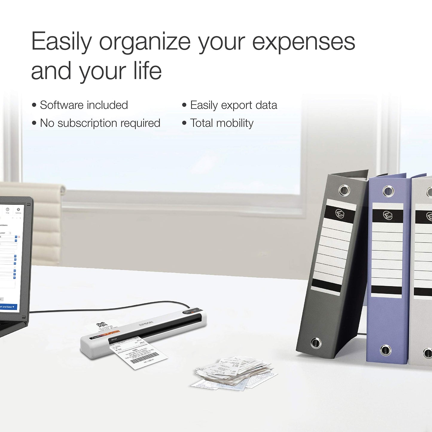 RapidReceipt RR-60 Mobile Receipt and Color Document Scanner with Complimentary Receipt Management and PDF Software for PC and Mac