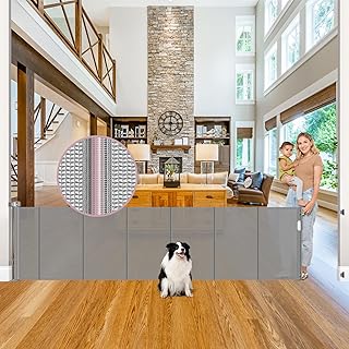 Extra Long Retractable Baby and Dog Gate with Support