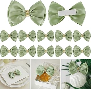 Green Satin Ribbon Bows, 4-inch, Pack of 12