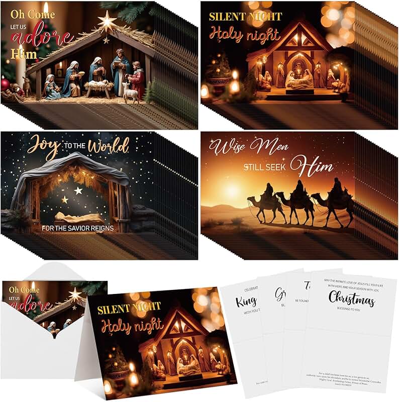 100 Religious Nativity Christmas Cards with Envelopes