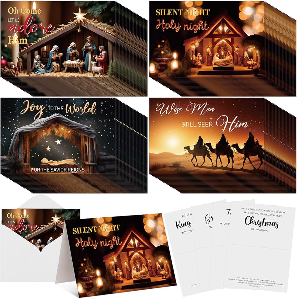 100 Religious Nativity Christmas Cards with Envelopes