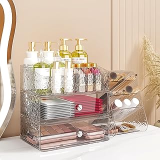Three-Tier Clear Makeup Organizer with Drawers