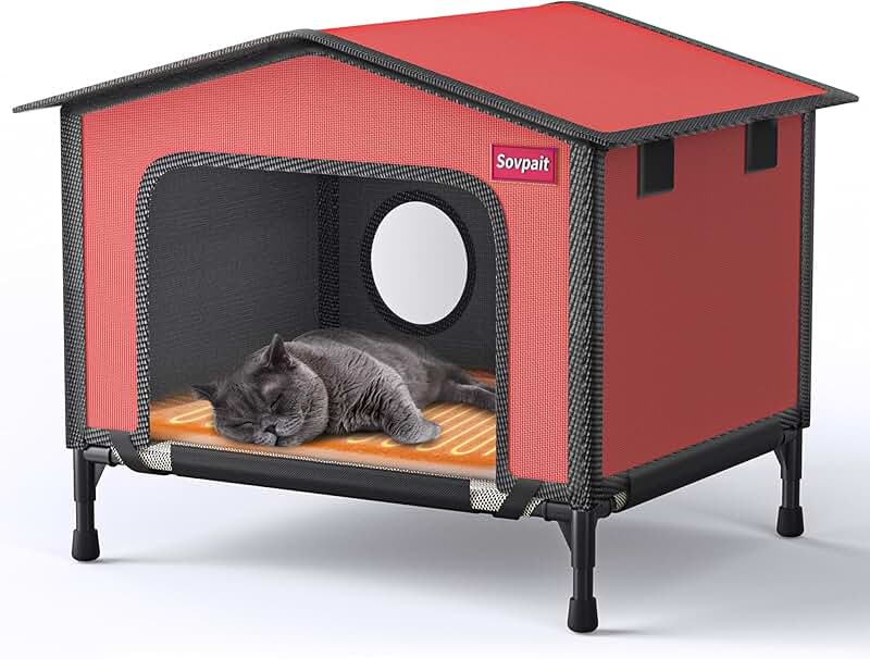 Heated Outdoor Cat House with Escape Door