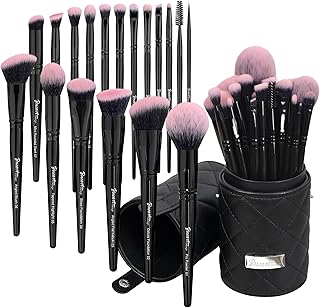 18-Piece Fuchsia Pink and Black Makeup Brush Set with Travel Case