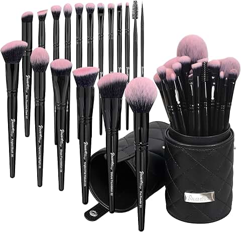 18-Piece Fuchsia Pink and Black Makeup Brush Set with Travel Case
