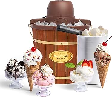 Vintage Wooden Style Electric Ice Cream Maker, 4 Quart