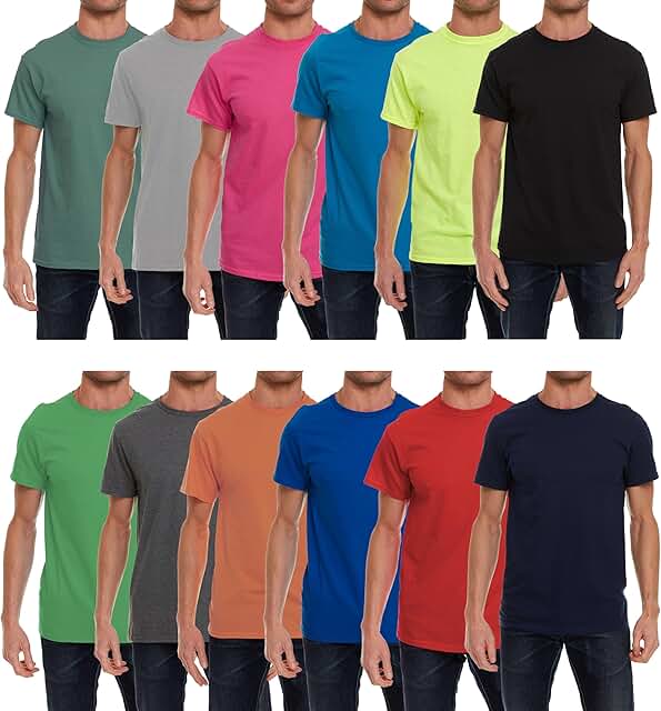 12 Pack Men's Soft Cotton Slim Fit Crew Neck T-Shirts