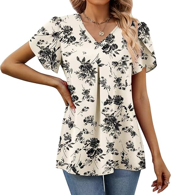 Women's Summer Chiffon Blouse with Flowy Petal Sleeves