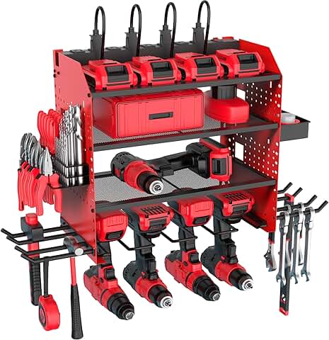 Heavy Duty Power Tool Wall Organizer with Charging Station