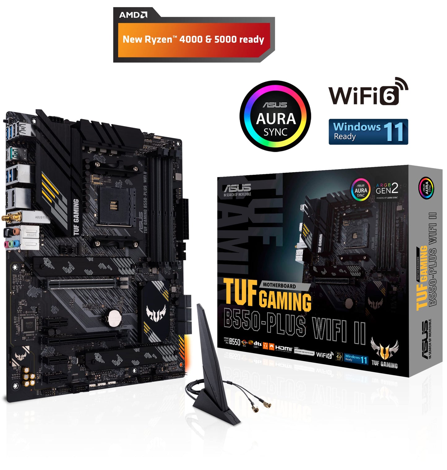 TUF Gaming B550-PLUS WiFi II AMD AM4 (3rd Gen Ryzen) ATX Gaming Motherboard (PCIe 4.0, WiFi 6, 2.5Gb LAN, BIOS Flashback, USB 3.2 Gen 2, Addressable Gen 2 RGB Header and Aura Sync)