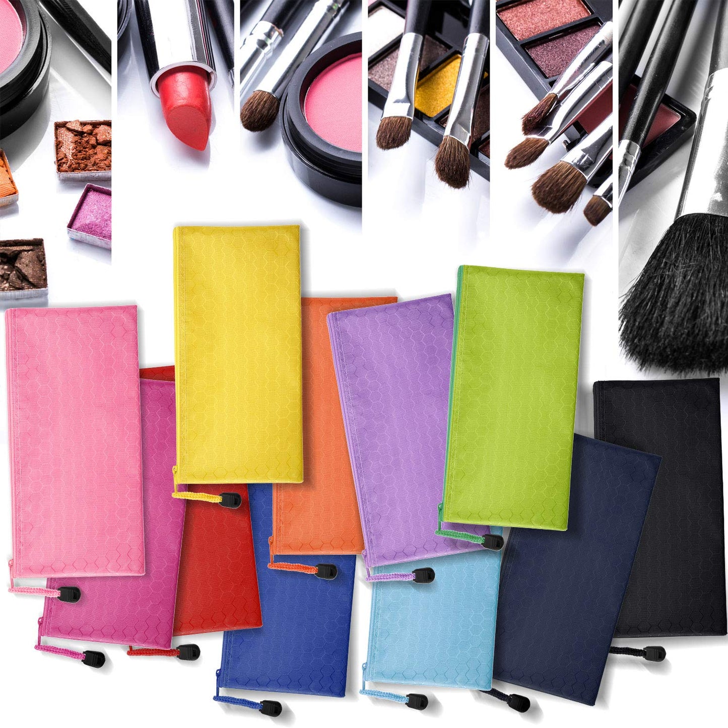 12-Piece Waterproof Zipper Pencil and Makeup Pouches