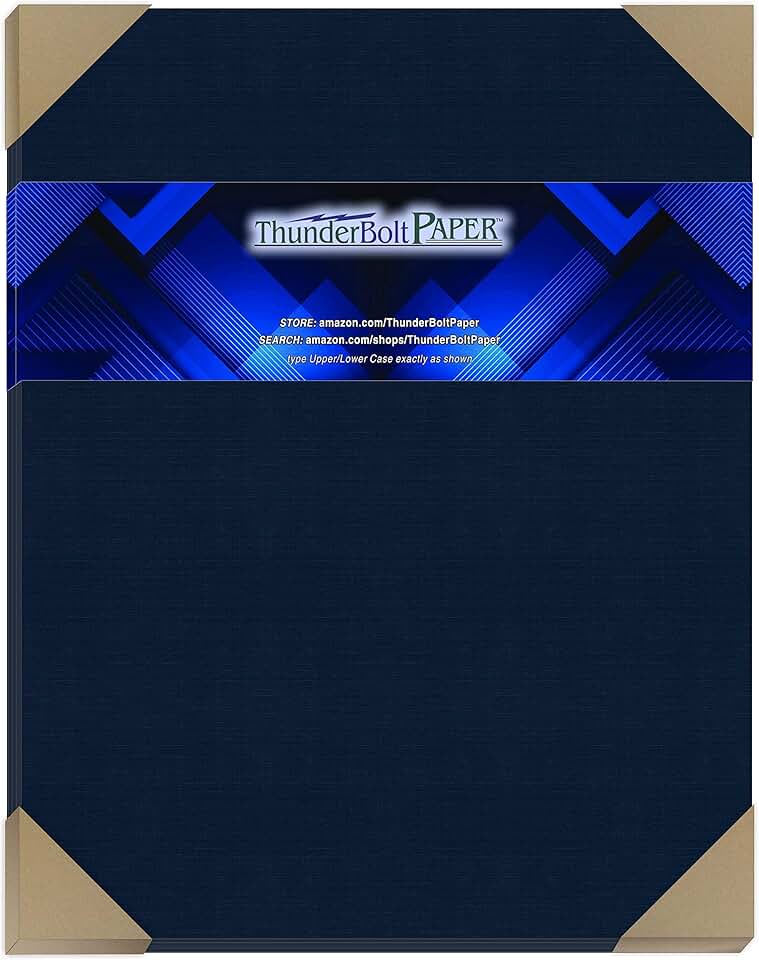 Dark Navy Blue Linen Cover Paper, 11x14 inches, 80 lb
