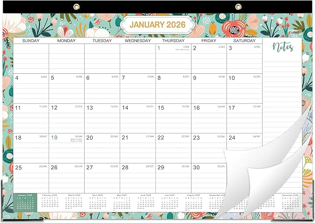 2026 Desk Calendar with To-Do List and Notes