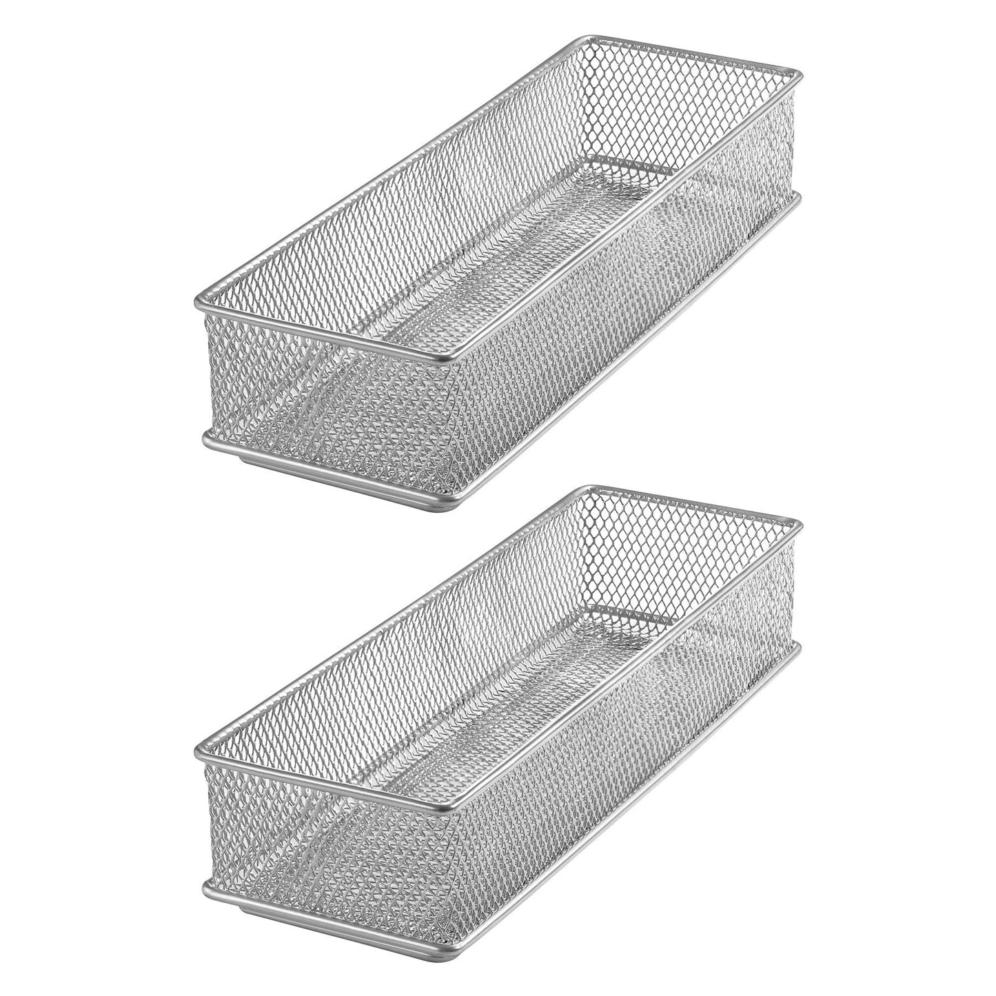Silver Mesh Drawer and Shelf Organizer Bins, 2 Pack