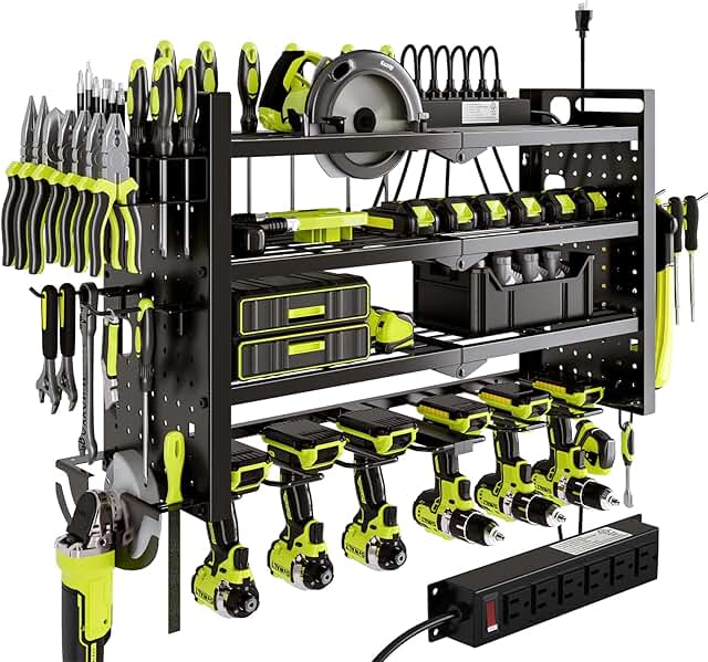 Wall Mount Power Tool Organizer with Charging Station