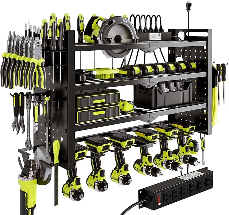 Wall Mount Power Tool Organizer with Charging Station