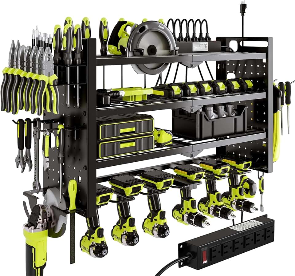 Wall Mount Power Tool Organizer with Charging Station