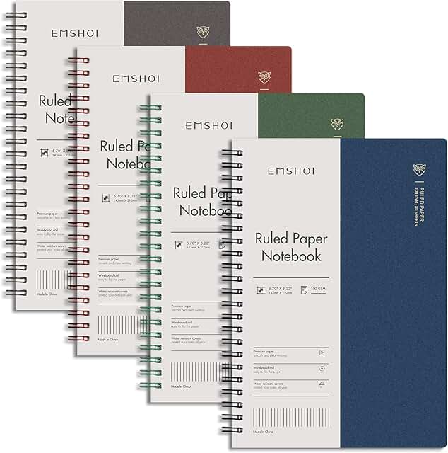 Set of four 5.7" x 8.22" lined spiral notebooks