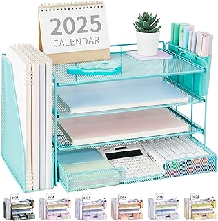 4-Tier Desktop File Organizer with Drawer and Pen Holders