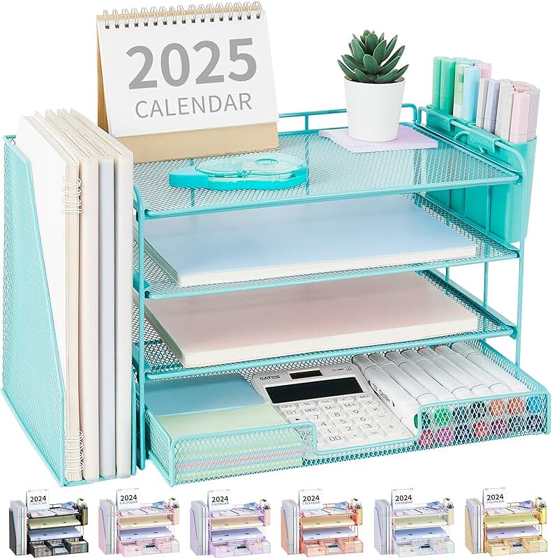 4-Tier Desktop File Organizer with Drawer and Pen Holders