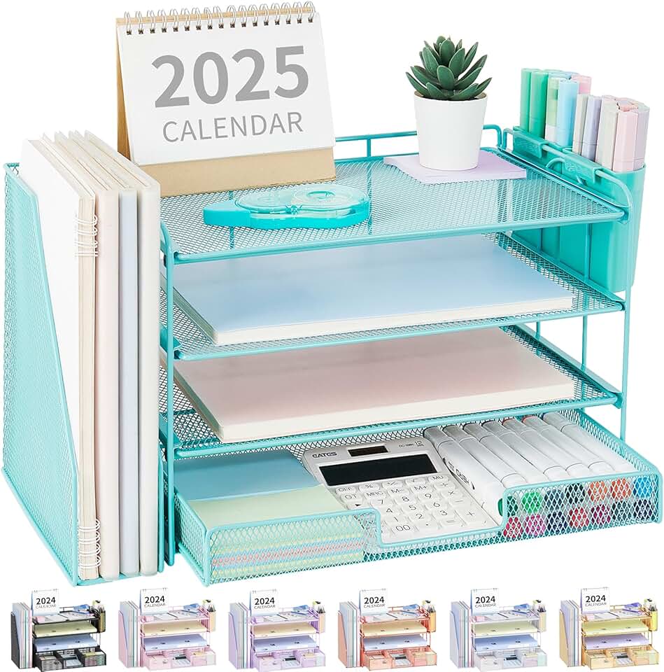 4-Tier Desktop File Organizer with Drawer and Pen Holders
