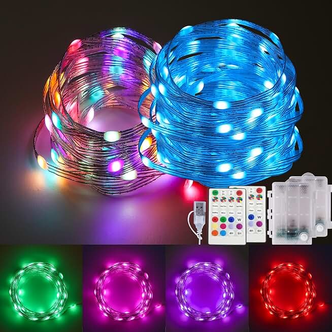 Battery-Operated Color Changing Fairy Lights, 16.4FT, 2 Pack