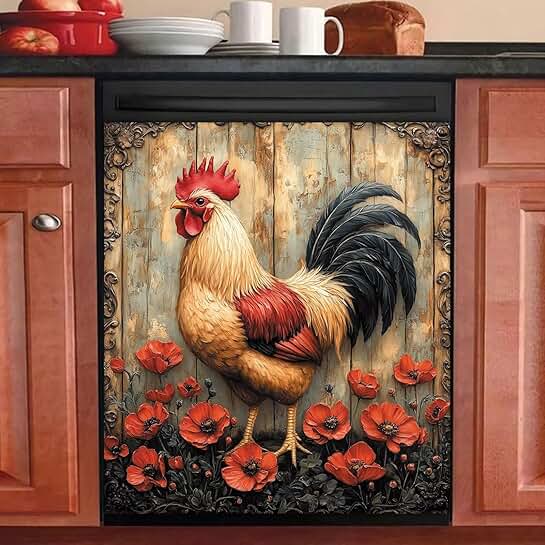 Rustic Farmhouse Rooster Magnetic Dishwasher Cover
