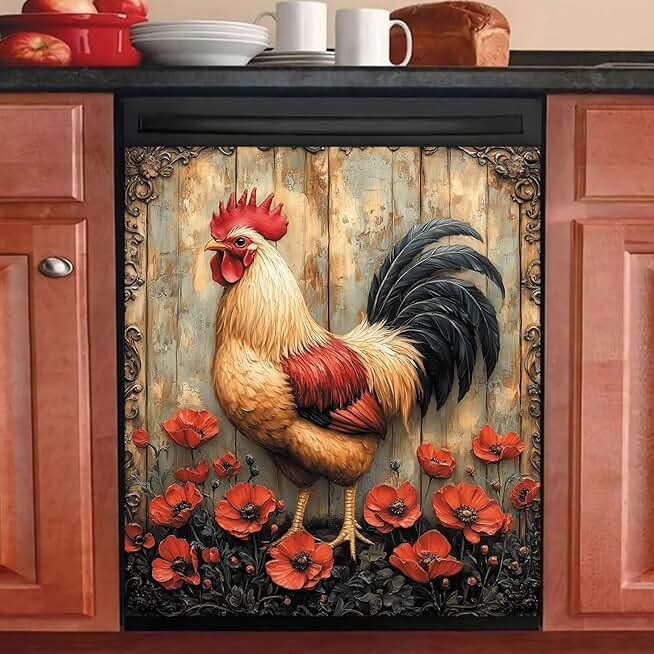 Rustic Farmhouse Rooster Magnetic Dishwasher Cover