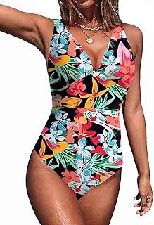 Women’s Ribbed V-Neck One-Piece Swimsuit